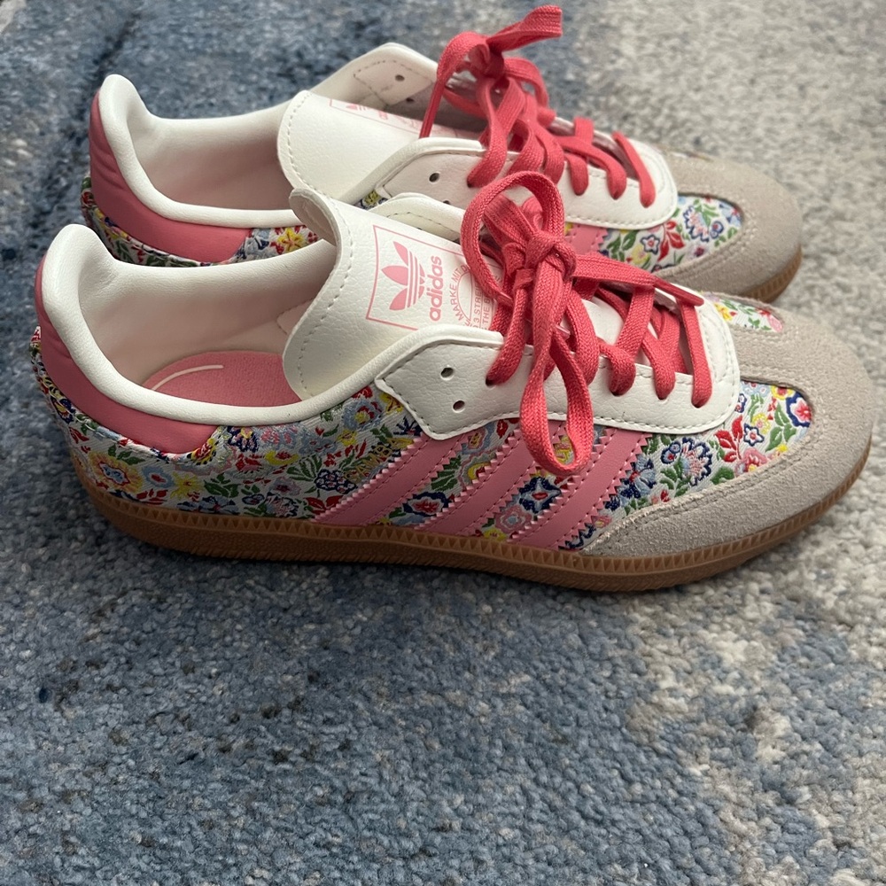 adidas Women's Floral Sneakers - Pink and White - Picture 3 of 6
